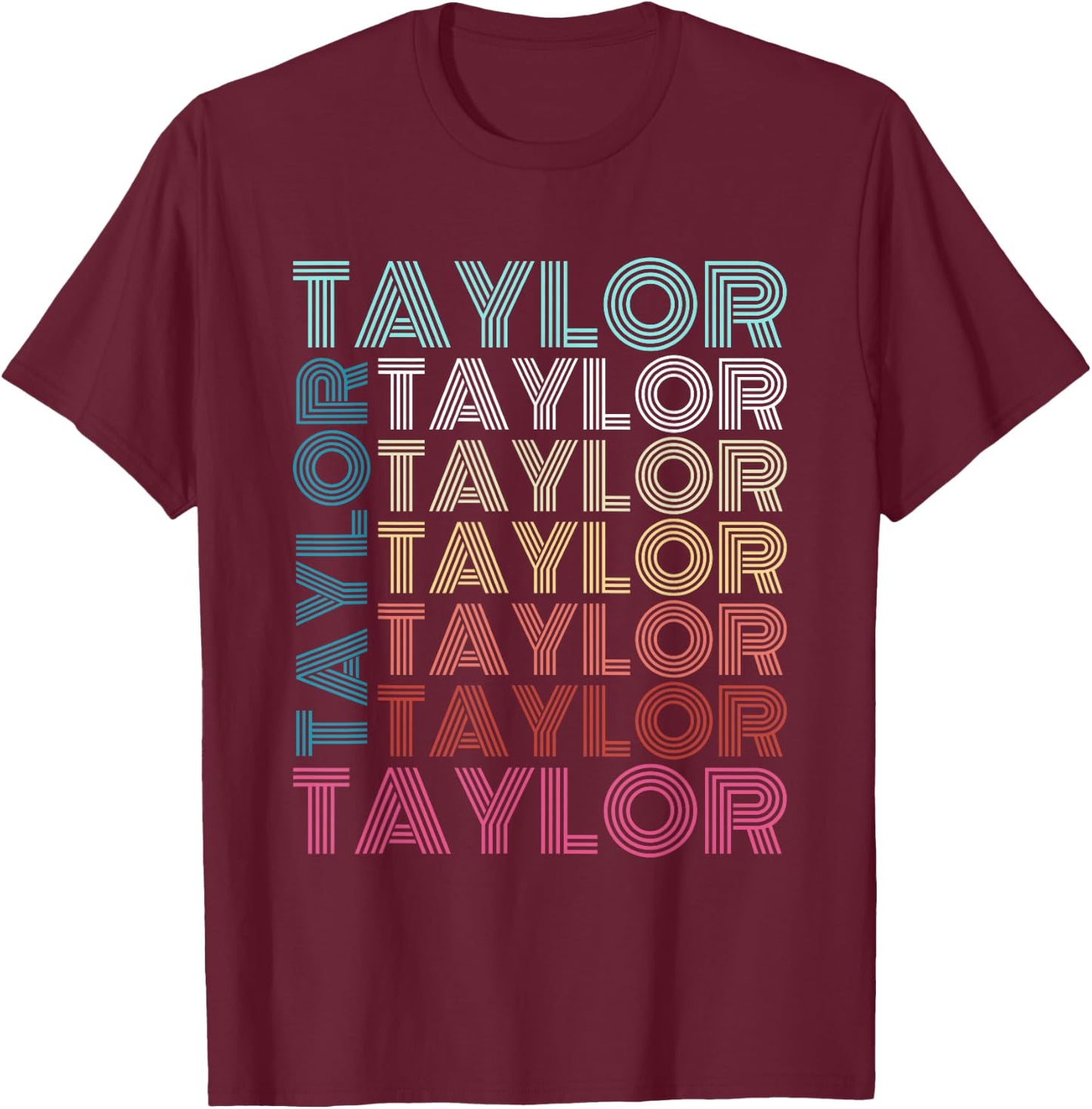 Taylor Girl First Name Boy Retro Personalized Groovy 80's T-Shirt - T-Shirt | Maroon