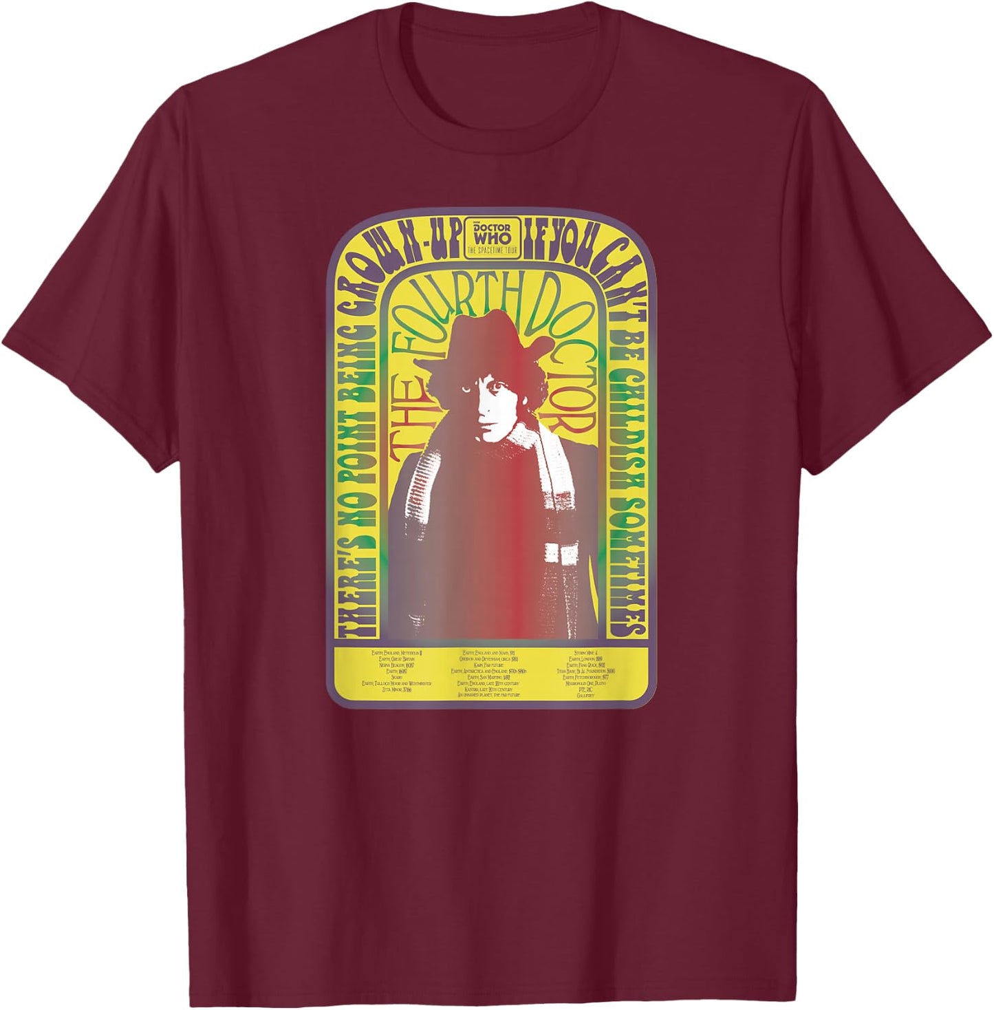 Spacetime-Tour 4th Doctor Baker Retro Time Travel T-Shirt - T-Shirt | Maroon