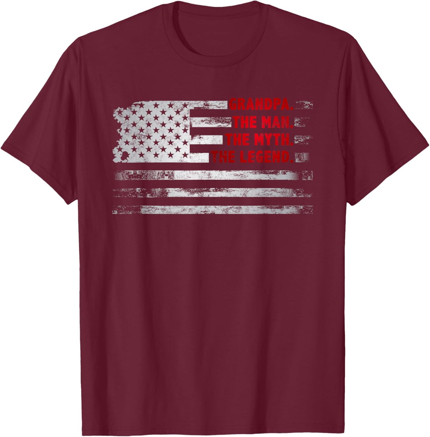 Grandpa The Man Myth Legend American USA Flag Father’s Day T-Shirt - T-Shirt | Maroon