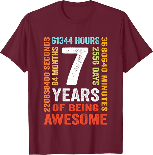 7th Birthday 7 Years Old Vintage Retro 84 Months T-Shirt - T-Shirt | Maroon