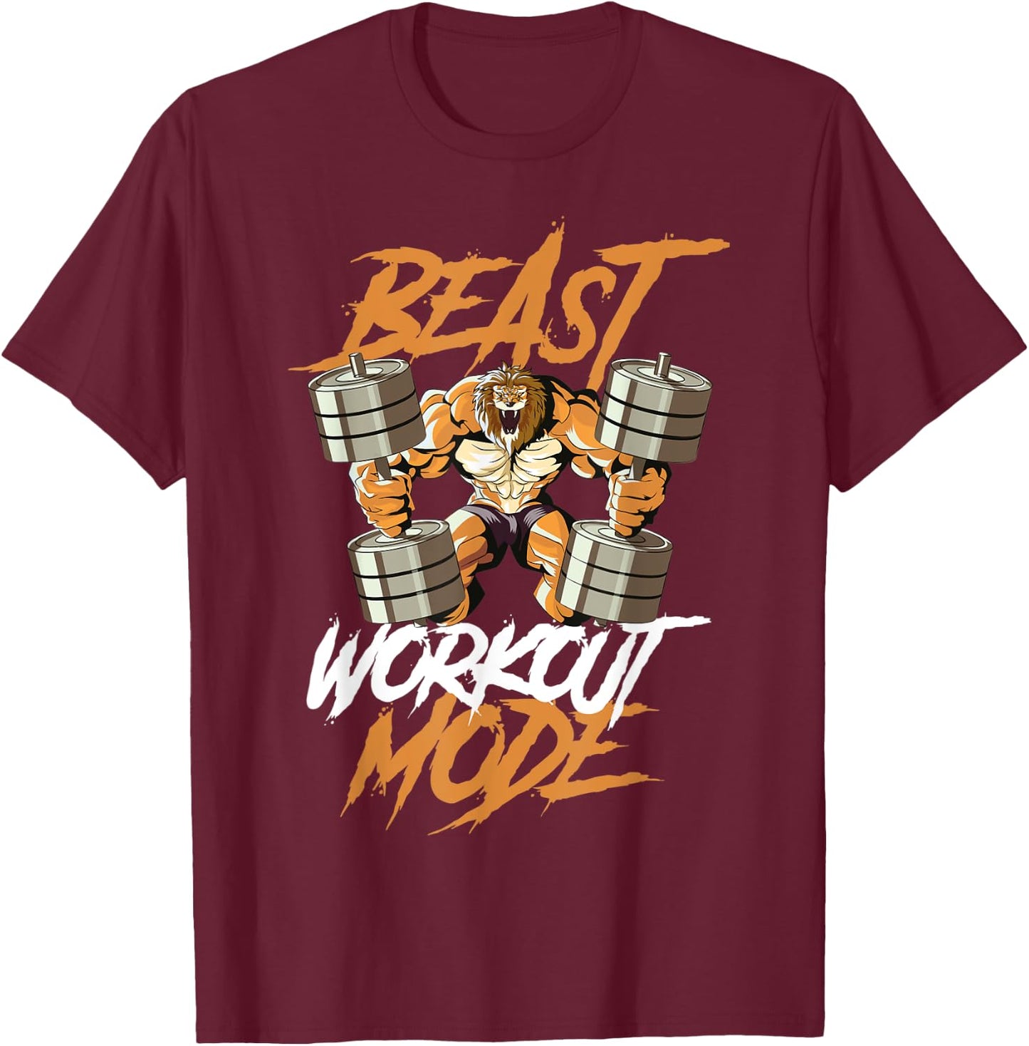 Lion Beast Workout Mode Lifting Weights Muscle Fitness Gym T-Shirt - T-Shirt | Maroon