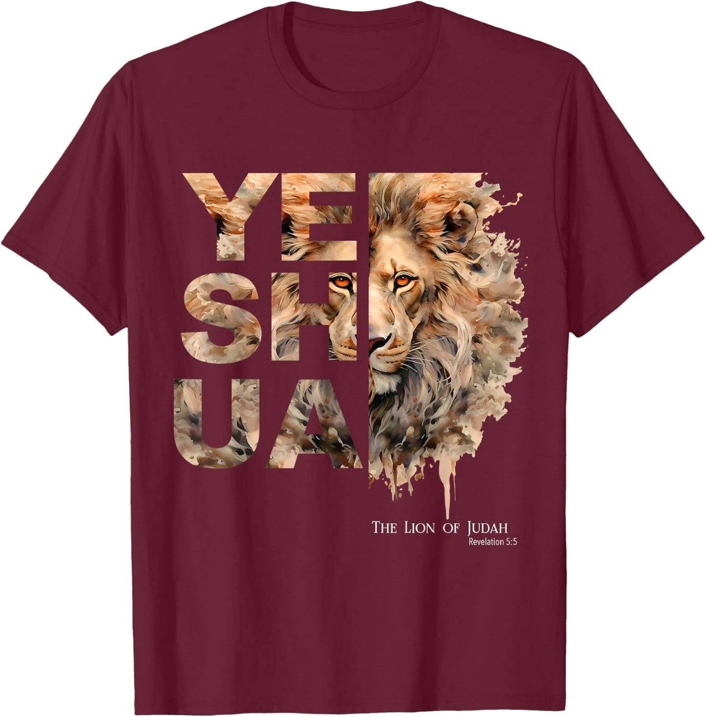 Yeshua, Lion of Judah, Jesus, God, Bible Verse, Revelation T-Shirt - T-Shirt | Maroon