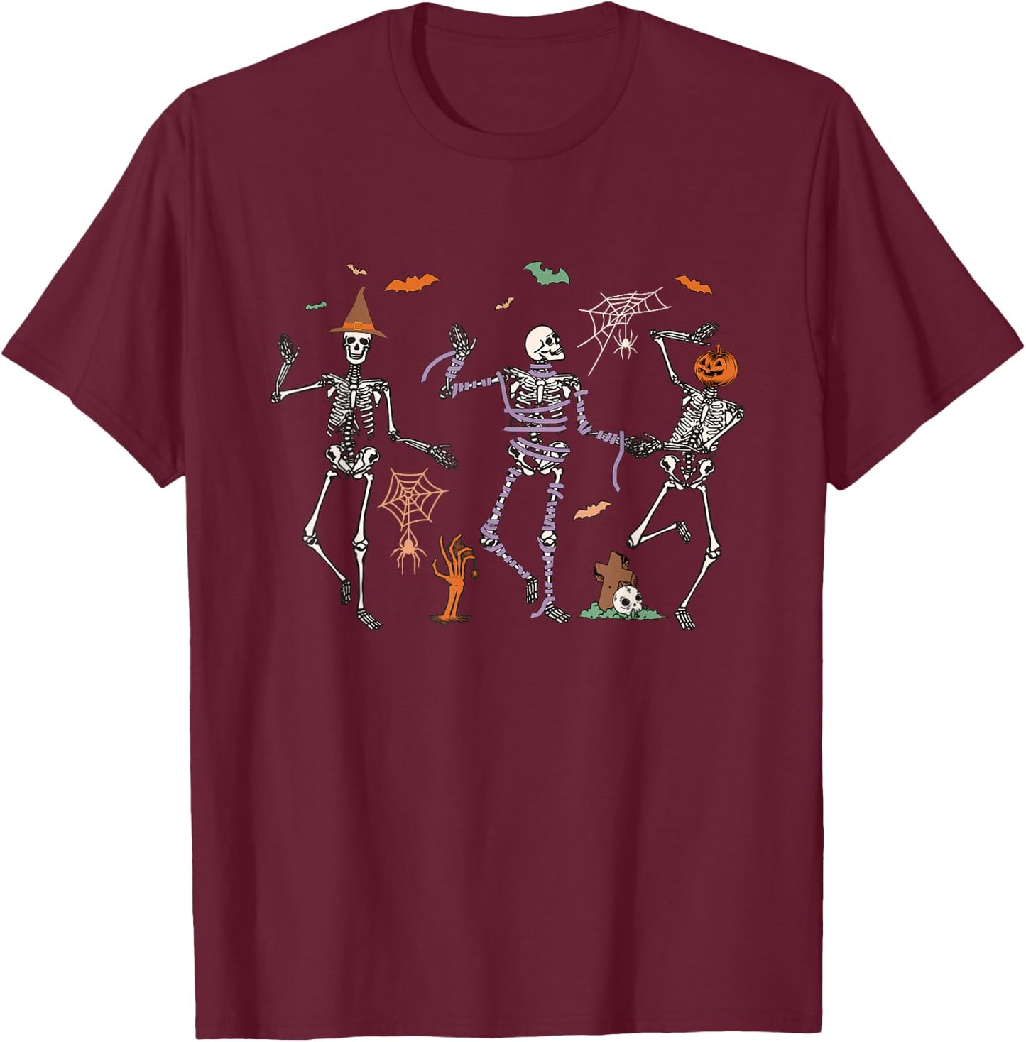 Dancing Skeletons Dance Challenge Halloween T-Shirt - T-Shirt | Maroon