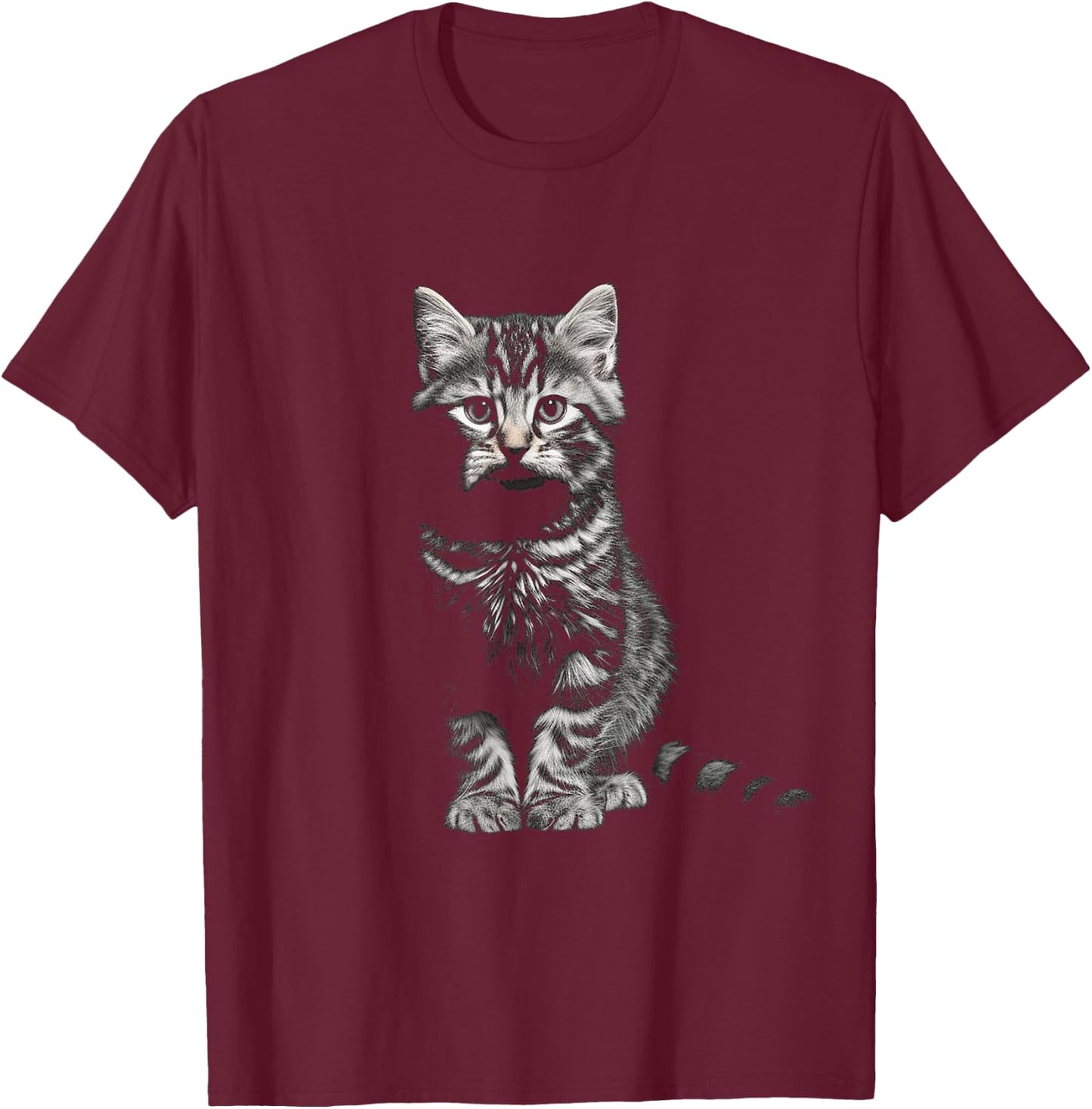 Cat Portrait Illustration Animal Art Graphic Motif Cat T-Shirt - T-Shirt | Maroon