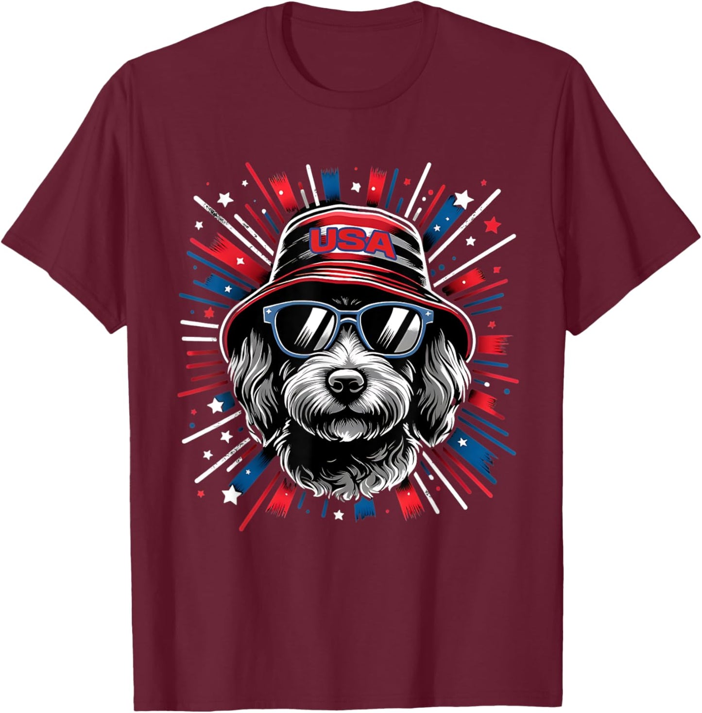Flag Patriotic USA 4th Of July Cool Dog Lover Mini Doodle Kids Men T-Shirt - T-Shirt | Maroon
