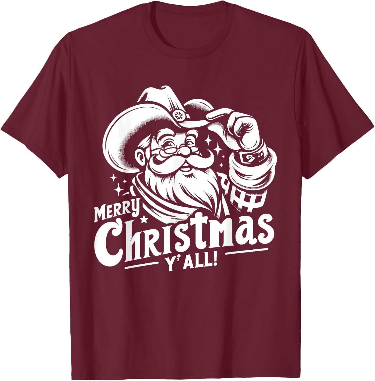 Cowboy Santa Merry Christmas Yall Western T-Shirt - T-Shirt | Maroon
