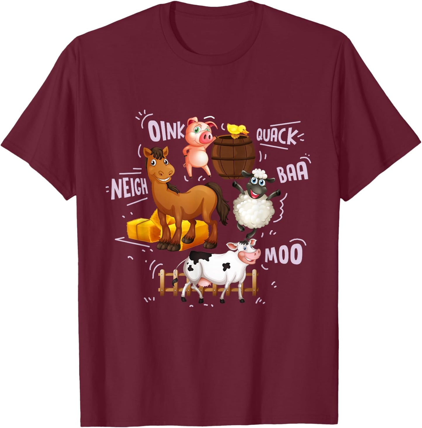 Cute Farm Animals With Sounds T-Shirt - T-Shirt | Maroon