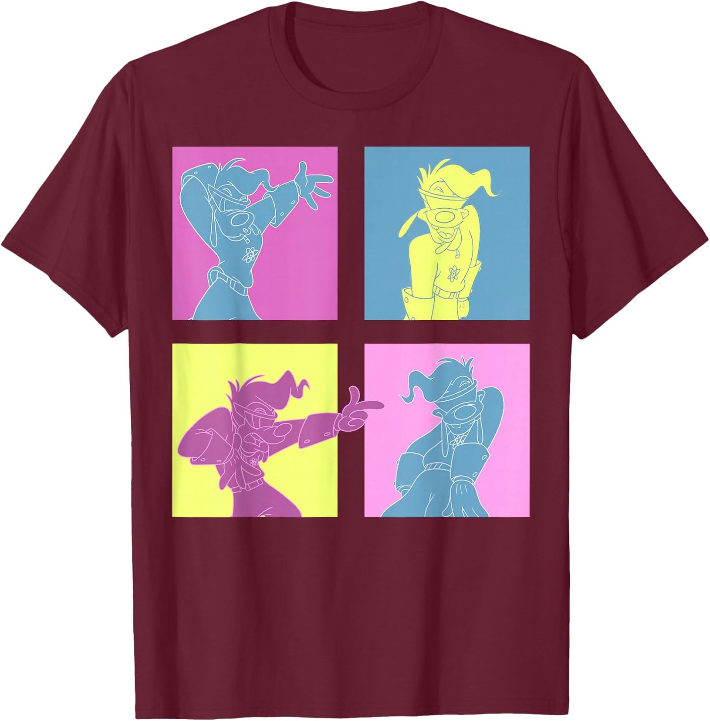 Disney Mickey and Friends Goofy Neon Panel Portrait T-Shirt - T-Shirt | Maroon