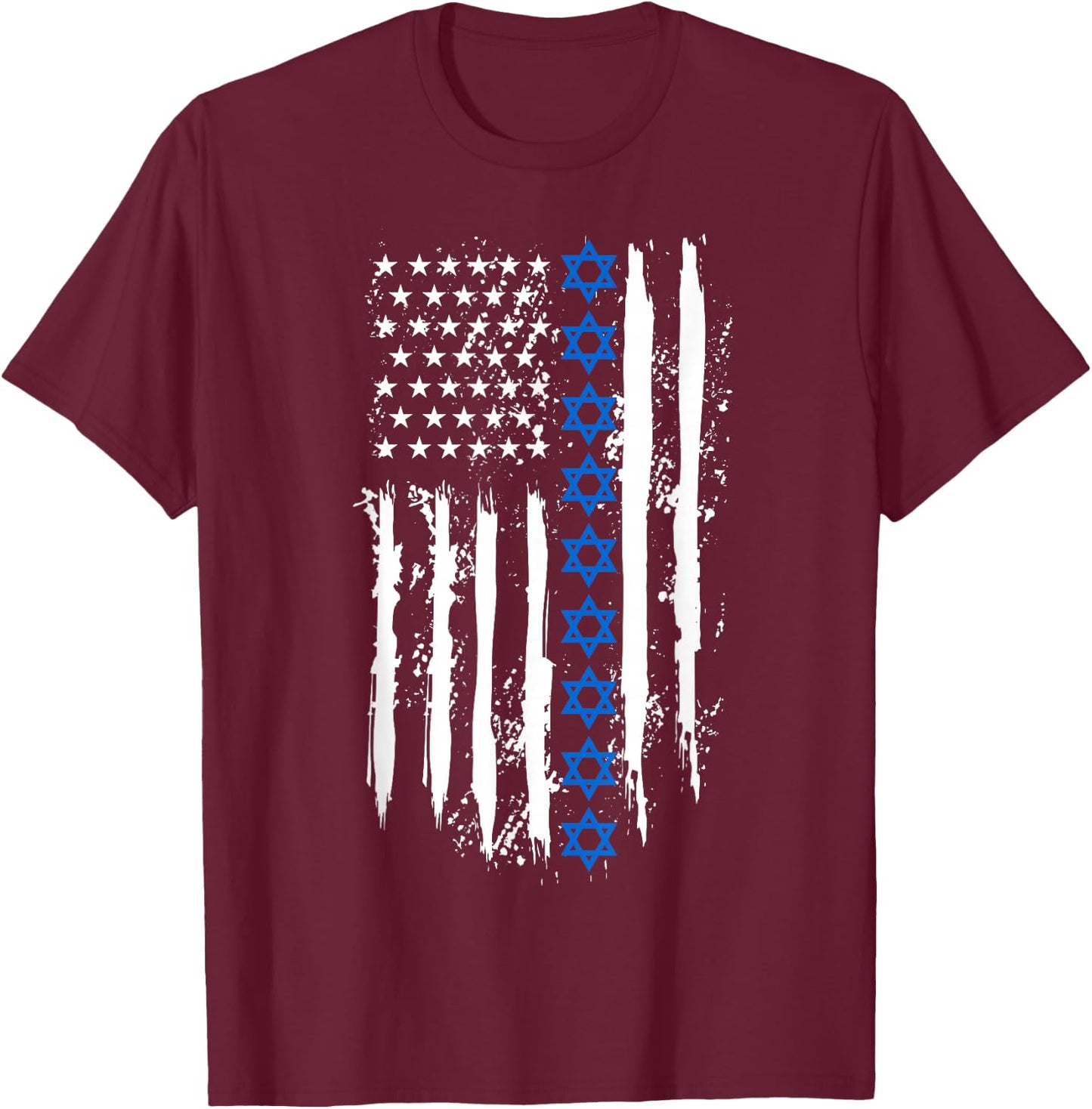 Israel Independence Star of David US American Flag Patriotic T-Shirt - T-Shirt | Maroon