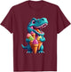 T-Rex Dinosaur Eating Ice Cream Cone Party Men Women Kids T-Shirt - T-Shirt | Maroon