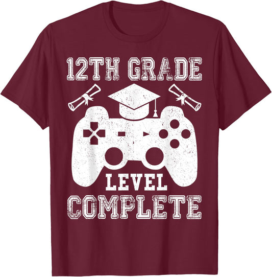 12th Grade Level Complete Gamer Class Of 2024 Graduation T-Shirt - T-Shirt | Maroon