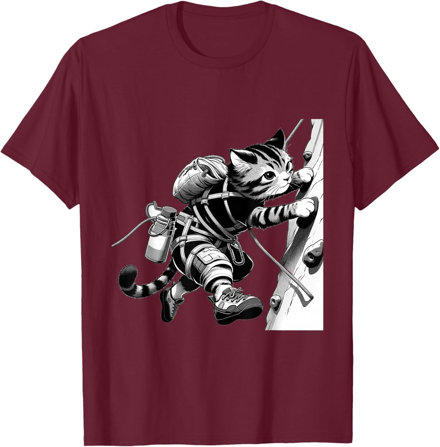 Adventure Cat Rock Climber - Cool Anime Style Climbing T-Shirt - T-Shirt | Maroon