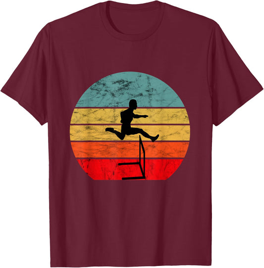 Hurdle Runner Retro Vintage Sunset Hurdle Run T-Shirt - T-Shirt | Maroon