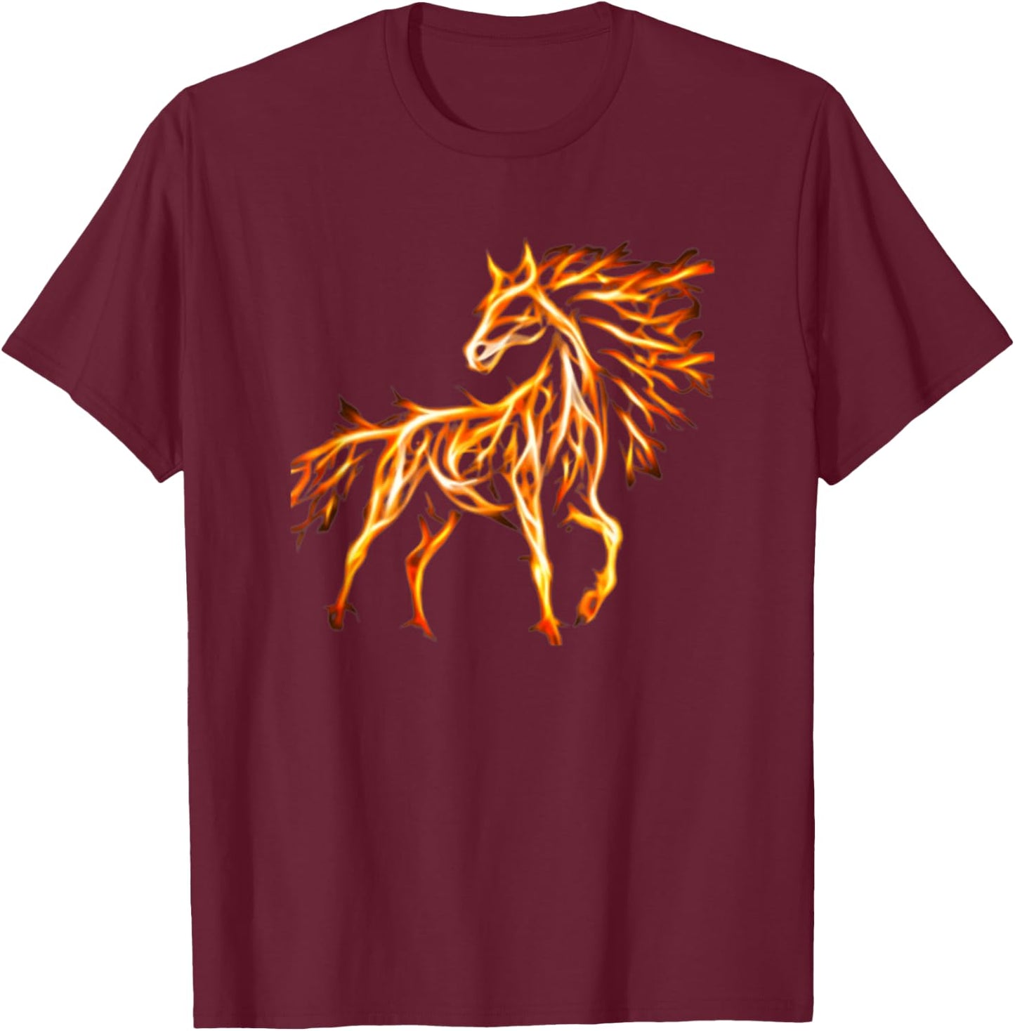 Horse Fire Orange Flame Pony Equine Animal Yellow T-Shirt - T-Shirt | Maroon