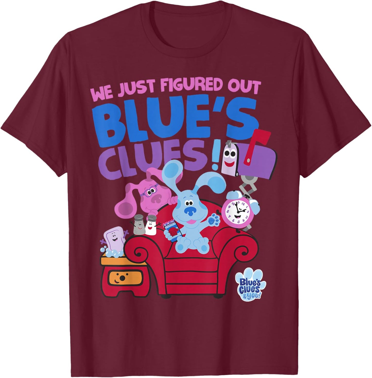 Blue's Clues & You Group Shot Just Figured Out Blue's Clues T-Shirt - T-Shirt | Maroon