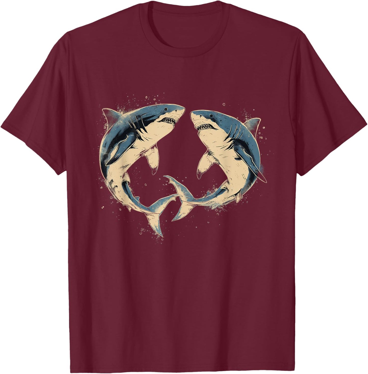 Vintage Shark Silhouette Hammerhead Shark Tiger Shark Heart T-Shirt - T-Shirt | Maroon