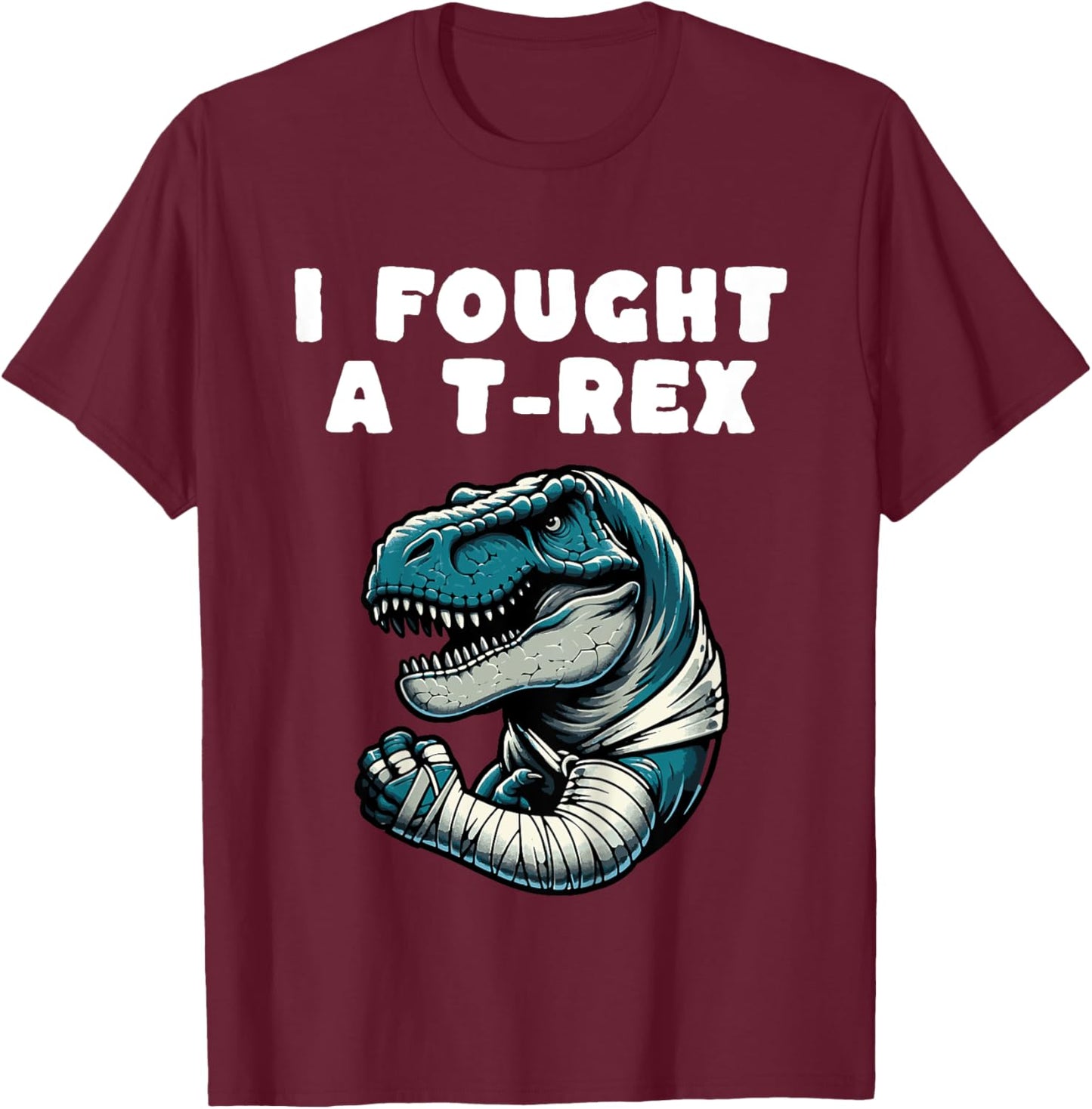 Kids Broken Arm Recovery Kids Boys Dinosaur T-Shirt - T-Shirt | Maroon