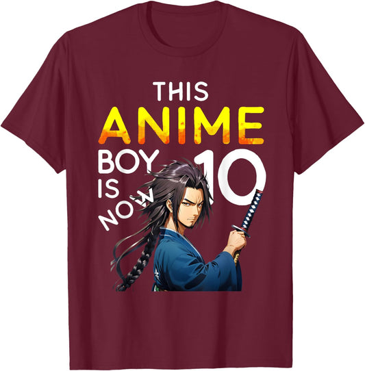 This Anime Boy Is Now 10 Years Old 10th Birthday Kawaii Kids T-Shirt - T-Shirt | Maroon