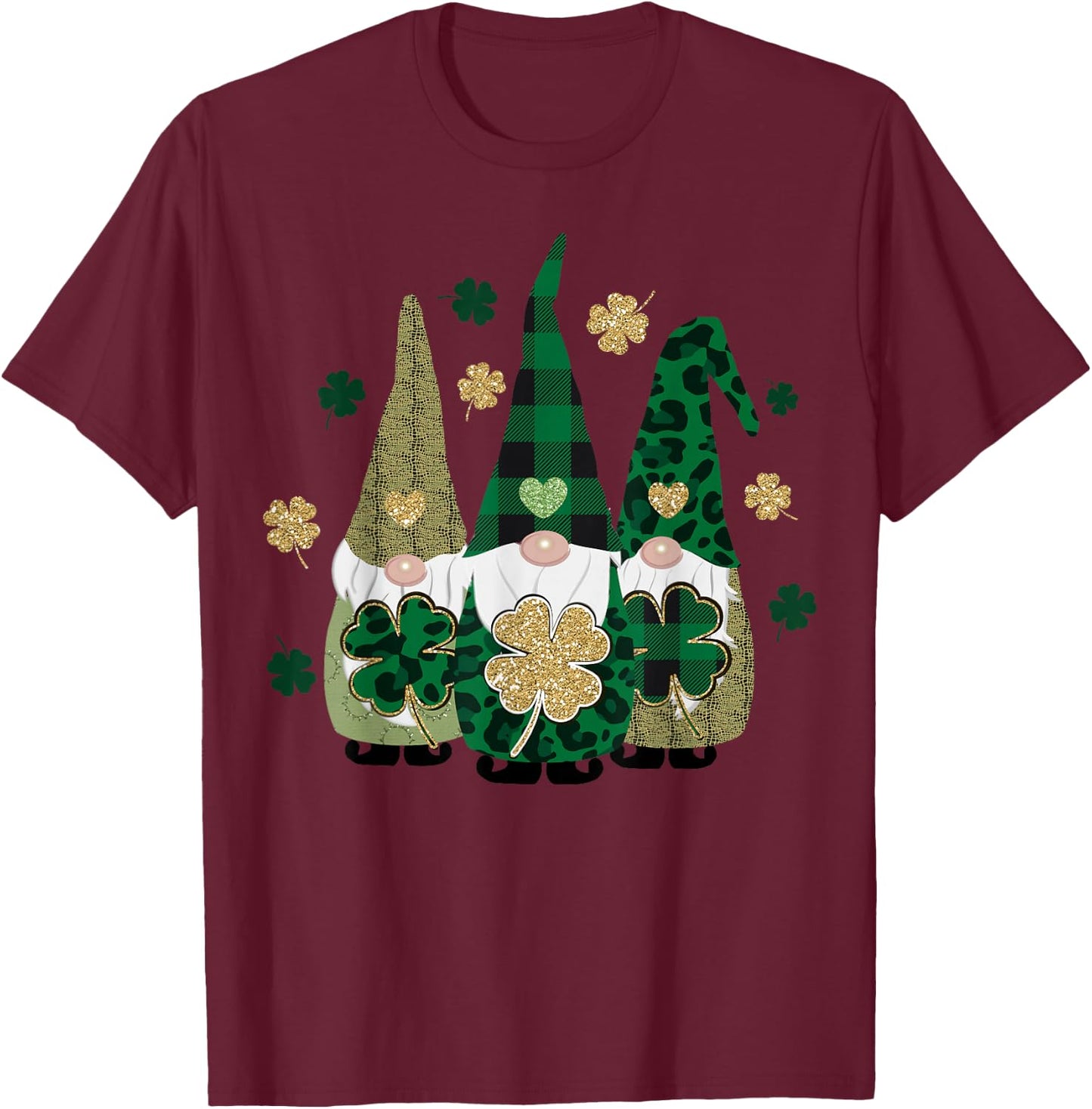 Irish Gnome St Patricks Day Shamrock Shirt Lucky Leprechauns T-Shirt - T-Shirt | Maroon