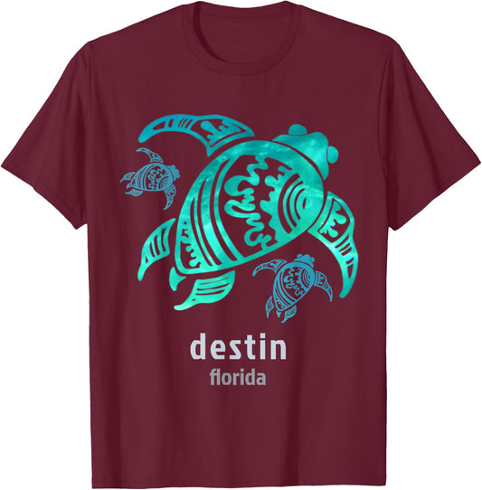 Destin Florida Sea Blue Tribal Turtle T-Shirt - T-Shirt | Maroon