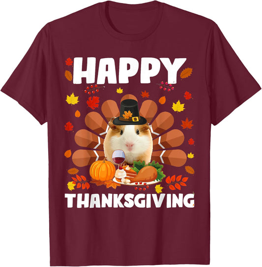 Happy Thanksgiving Funny Guinea Pig Turkey Autumn Guinea Pig T-Shirt - T-Shirt | Maroon