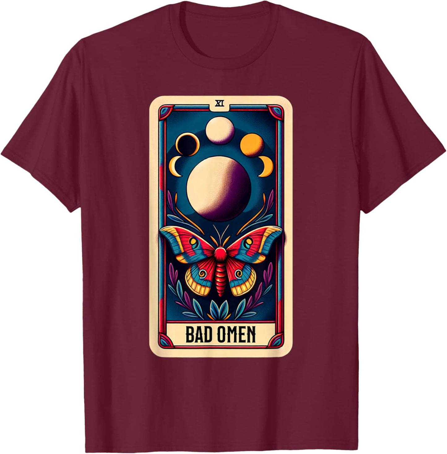 Moths Bad Omen Tarot Card T-Shirt - T-Shirt | Maroon