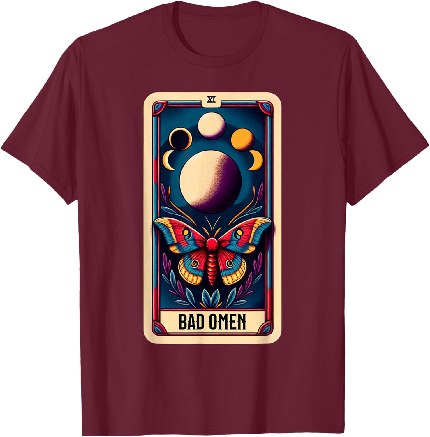 Moths Bad Omen Tarot Card T-Shirt - T-Shirt | Maroon
