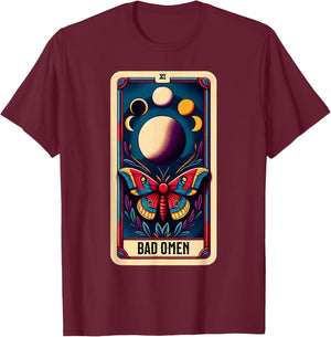 Moths Bad Omen Tarot Card T-Shirt - T-Shirt | Maroon