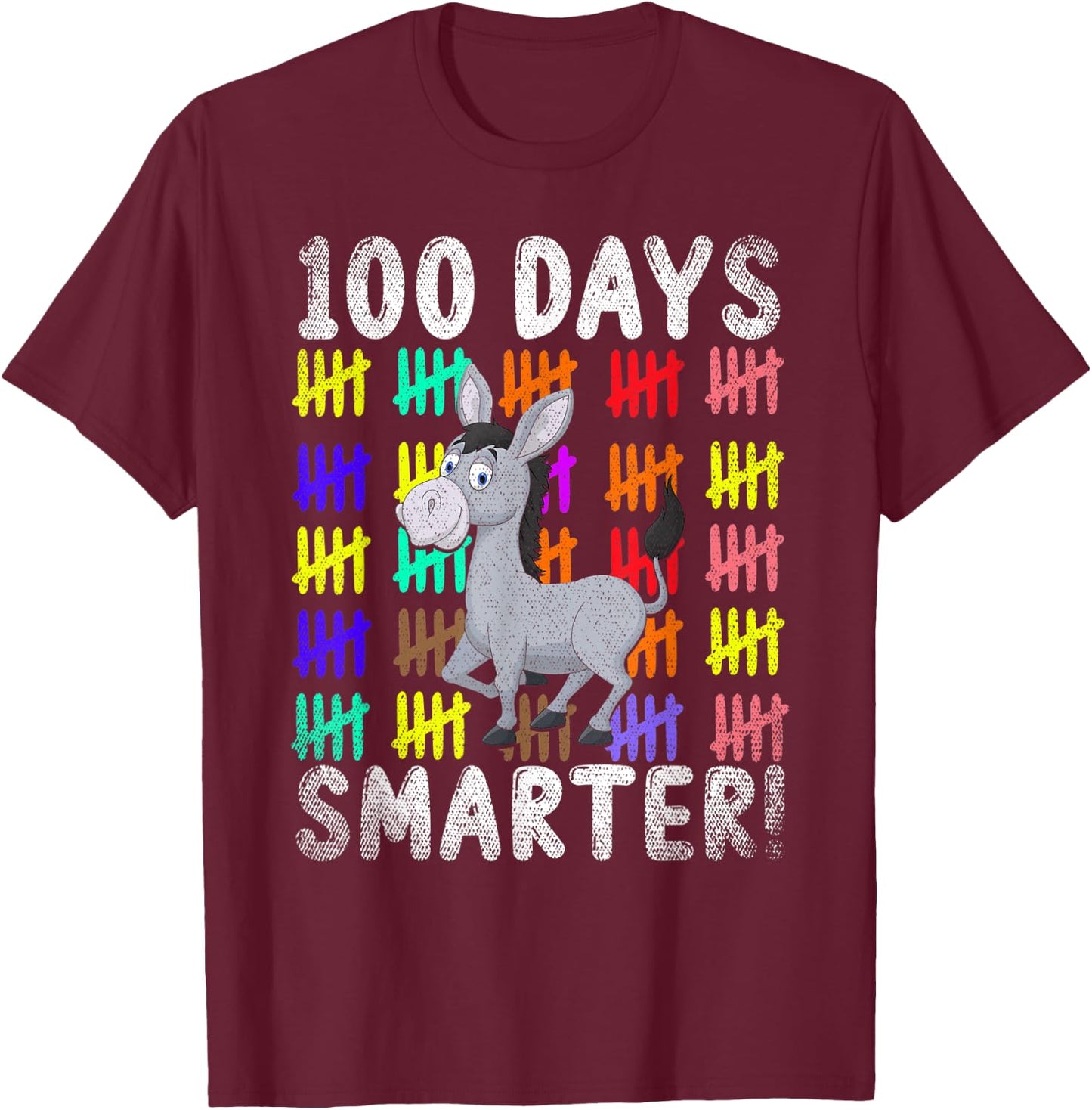 100 Days Smarter Cute Animal Donkey 100 Days Of School T-Shirt - T-Shirt | Maroon