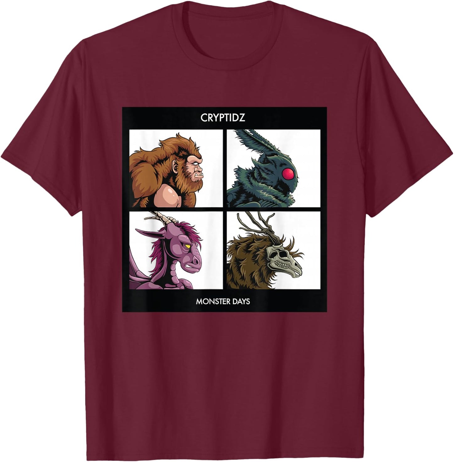 Cryptids Monster Days Bigfoot Mothman Jersey Devil Wendigo T-Shirt - T-Shirt | Maroon