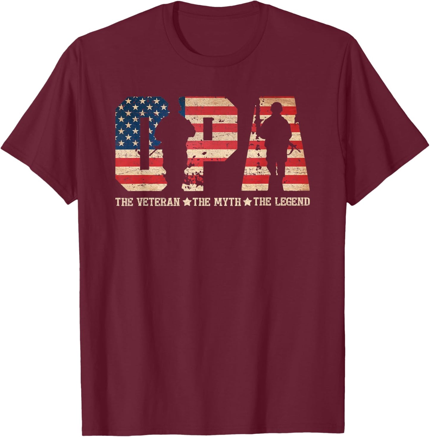 Opa The Veteran The Myth The Legend For Dad Fathers T-Shirt - T-Shirt | Maroon