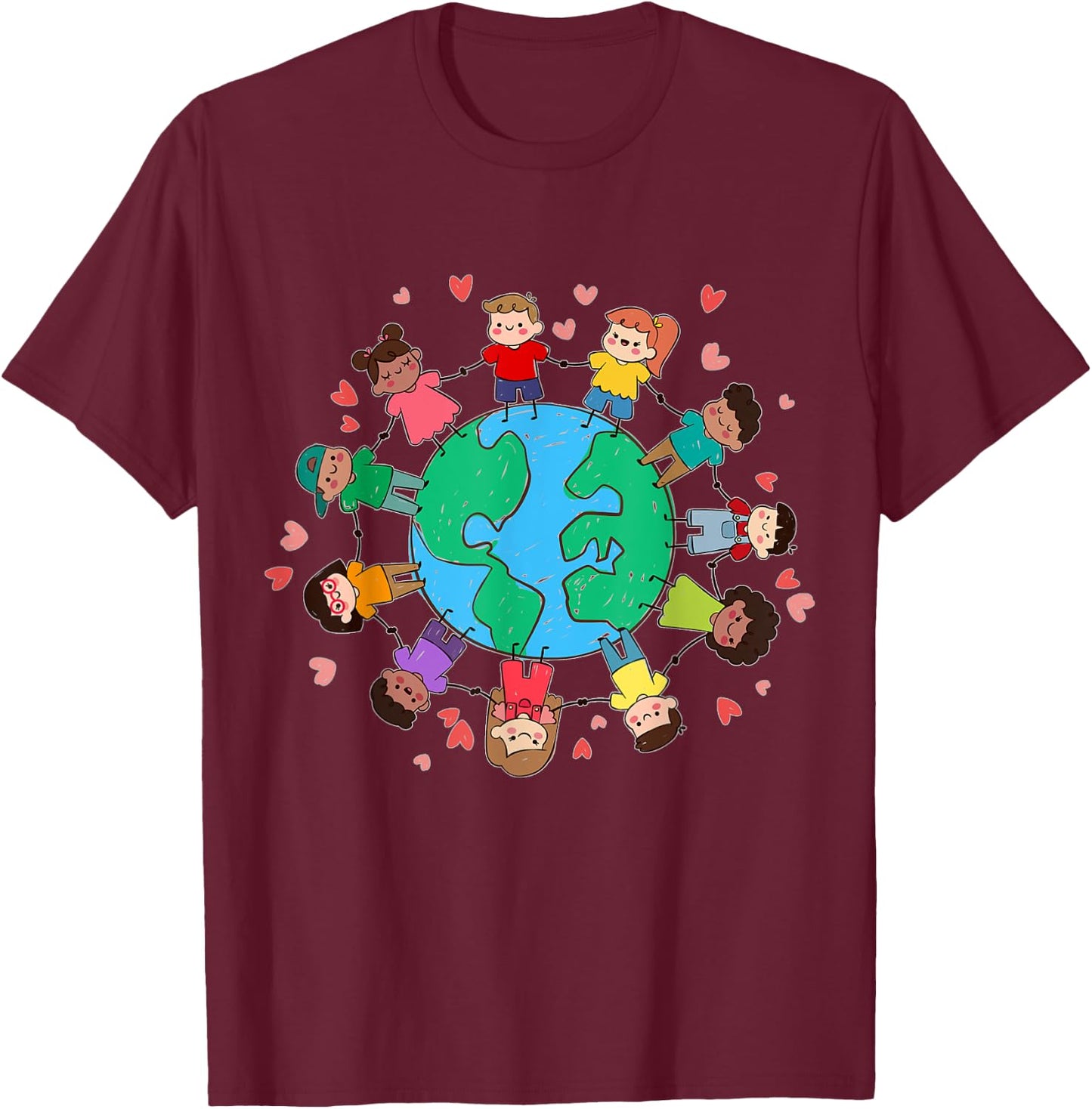 Happy Earth Day Children Around the World T-Shirt - T-Shirt | Maroon
