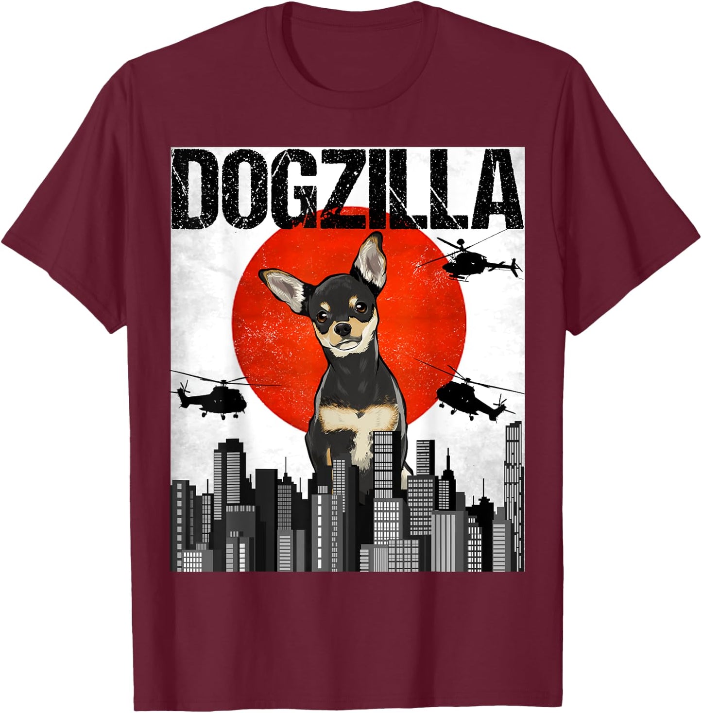 Funny Vintage Japanese Dogzilla Black Chihuahua T-Shirt - T-Shirt | Maroon