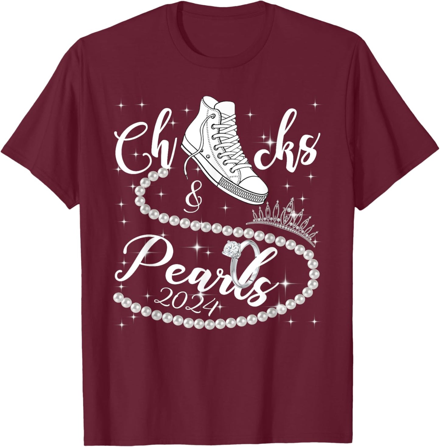 Chucks And Pearls 2024 Kamala Harris 2024 Vote For President T-Shirt - T-Shirt | Maroon