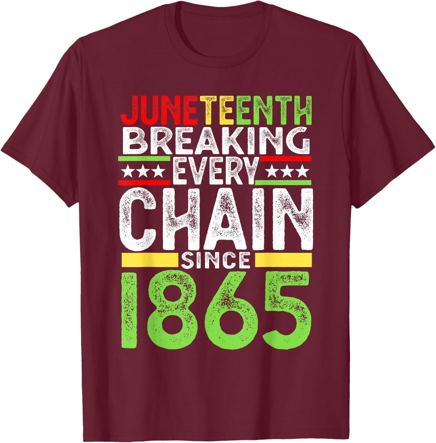 Juneteenth Breaking Every Chain Since 1865 Proud Afro Black T-Shirt - T-Shirt | Maroon