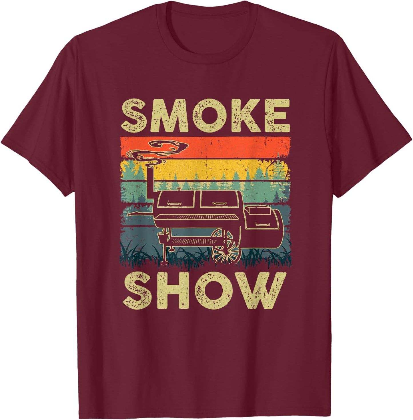 Smoke Show Funny Bbq Smoker Grilling Meat Smoking Retro T-Shirt - T-Shirt | Maroon