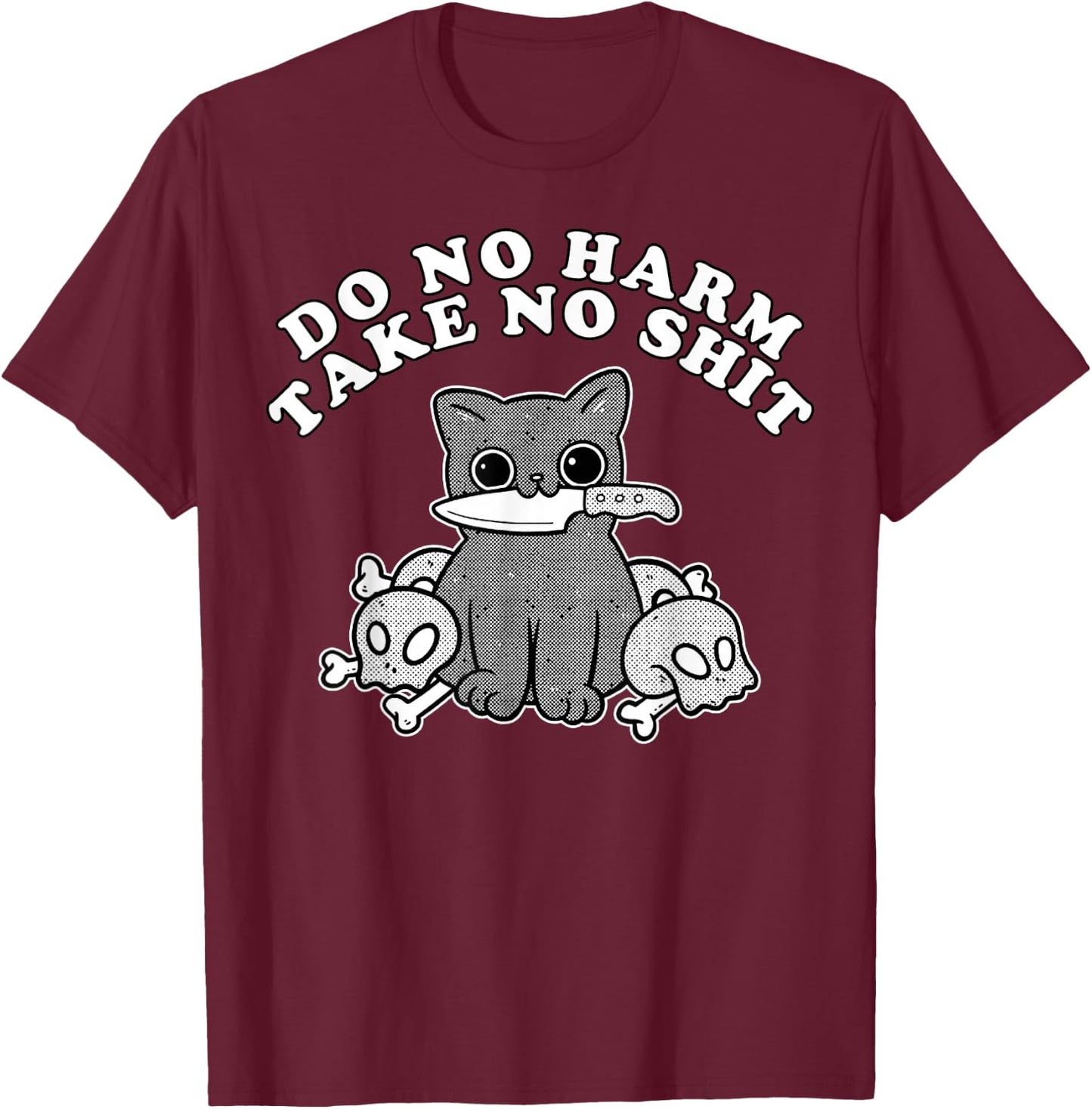 Vintage Retro Do No Harm Take No Shit Funny Cat Humor Gift Men Women T-Shirt - T-Shirt | Maroon