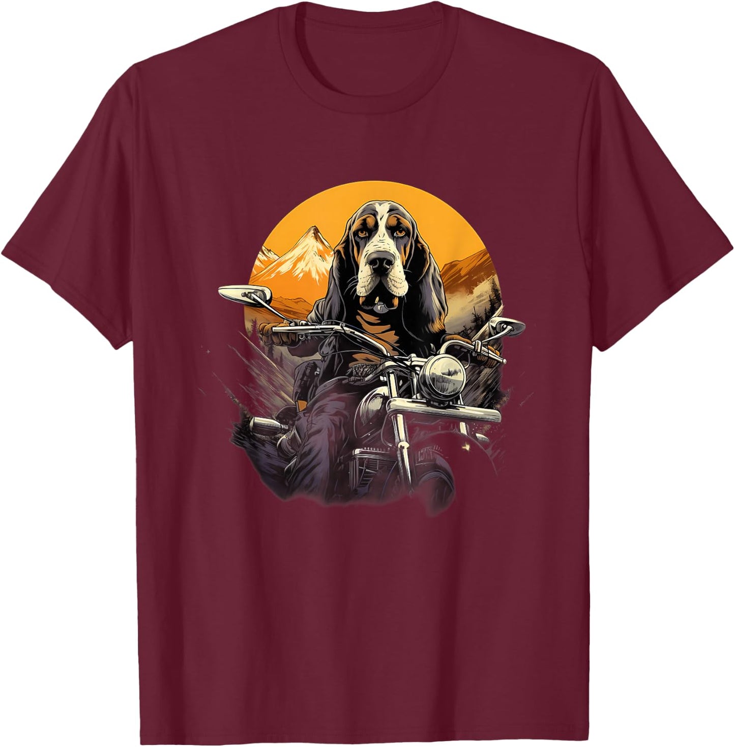Biker Basset Hound Dog Riding Motorcycle T-Shirt - T-Shirt | Maroon