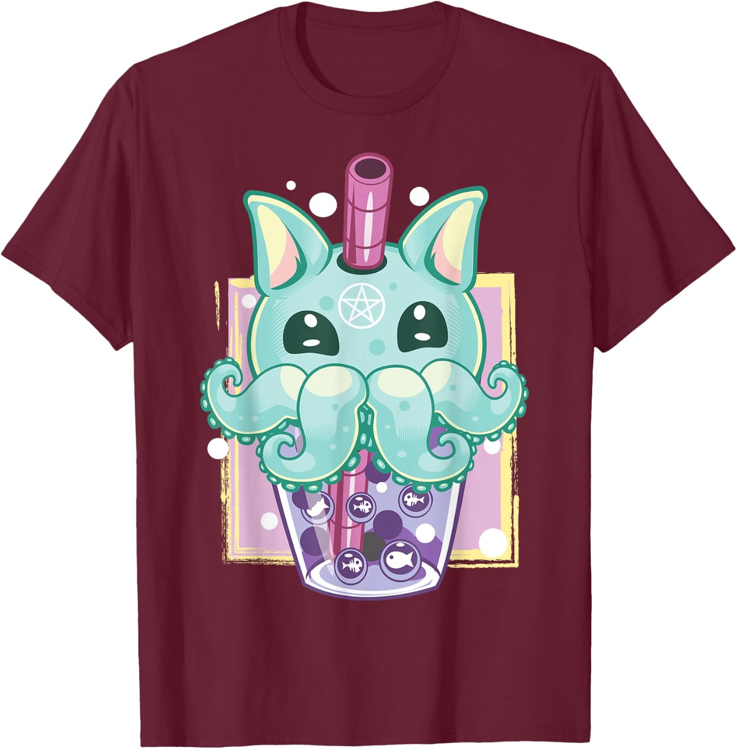 Kawaii Pastel Goth Creepy Creature Boba Bubble Tea Vaporwave T-Shirt - T-Shirt | Maroon