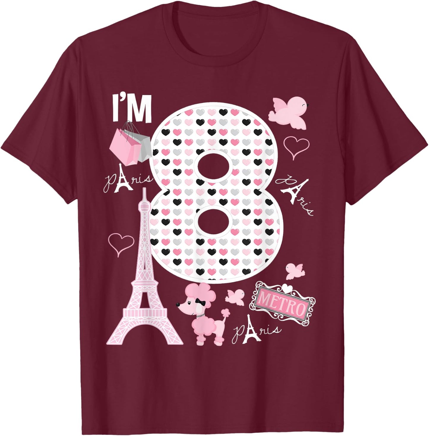 Paris 8th Birthday Girl Paris 8 Year Old Matching Family T-Shirt - T-Shirt | Maroon
