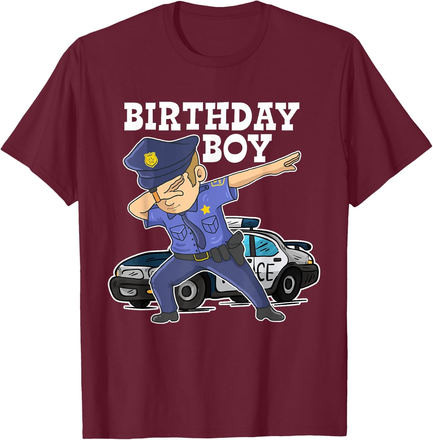 Birthday Boy Police Officer Cop Dab Design For Birthday Boy T-Shirt - T-Shirt | Maroon