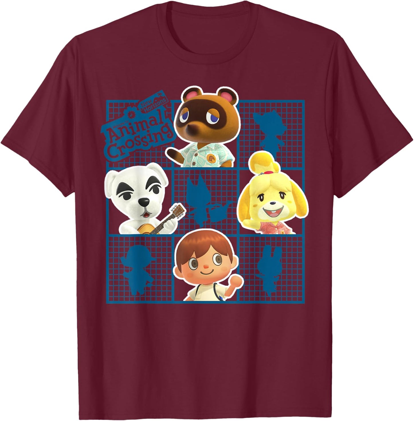 Animal Crossing: New Horizons Group Shot Character Grid T-Shirt - T-Shirt | Maroon