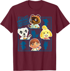 Animal Crossing: New Horizons Group Shot Character Grid T-Shirt - T-Shirt | Maroon