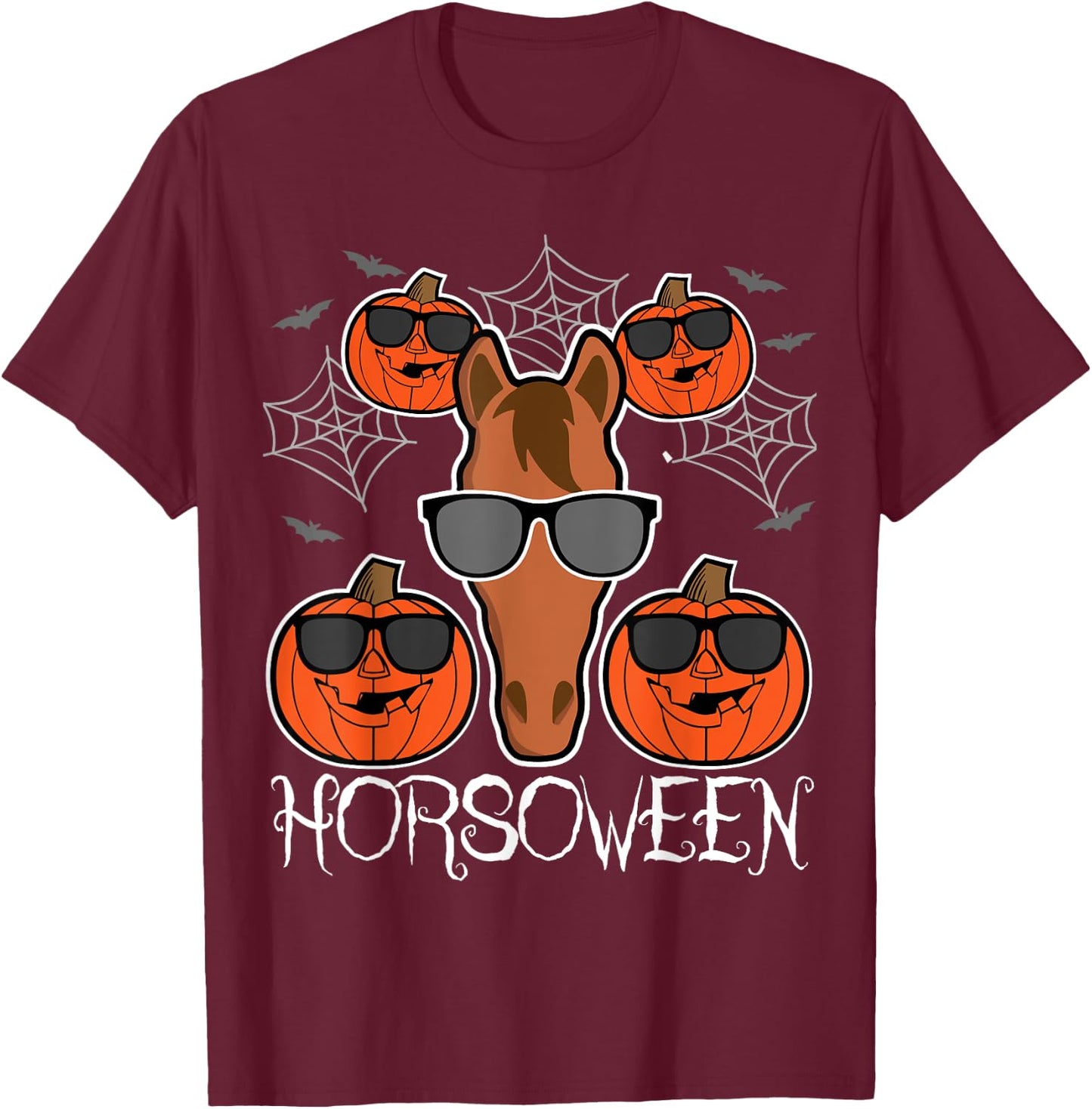 Horsoween - Pumpkin Pony with Glasses Horse Halloween T-Shirt - T-Shirt | Maroon