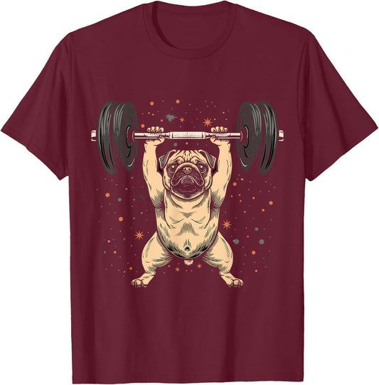 Pug Weightlifting Funny Deadlift Men Fitness Gym Workout T-Shirt - T-Shirt | Maroon
