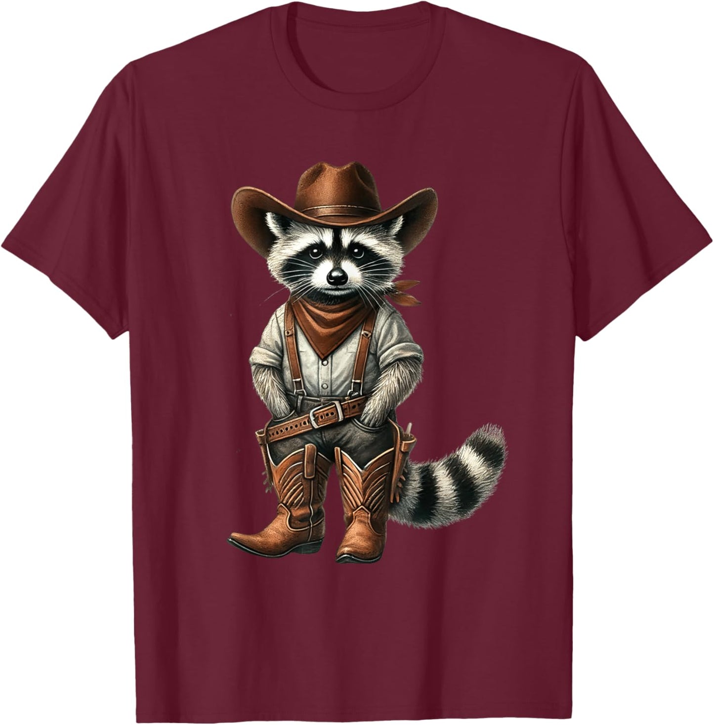 Vintage Raccoon Cowboy Funny Trash Cat Panda Western Country T-Shirt - T-Shirt | Maroon