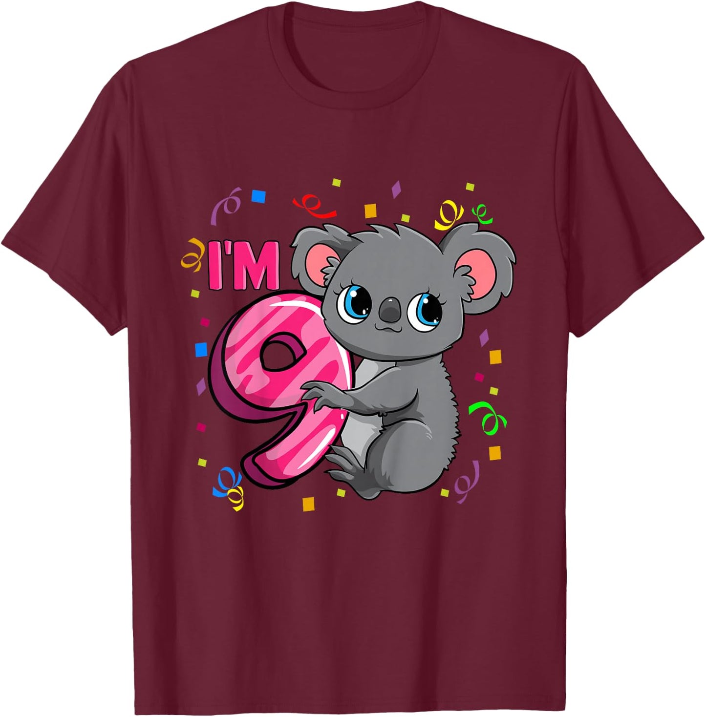 9th Birthday Shirt For Girls Koala Bear 9 Years Old T-Shirt - T-Shirt | Maroon
