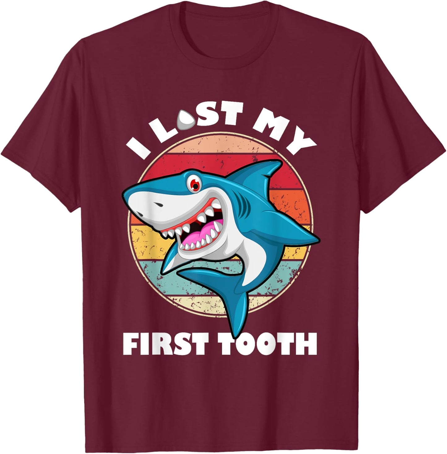 Funny Tooth Vintage Shark I Lost My First Tooth Kids T-Shirt - T-Shirt | Maroon