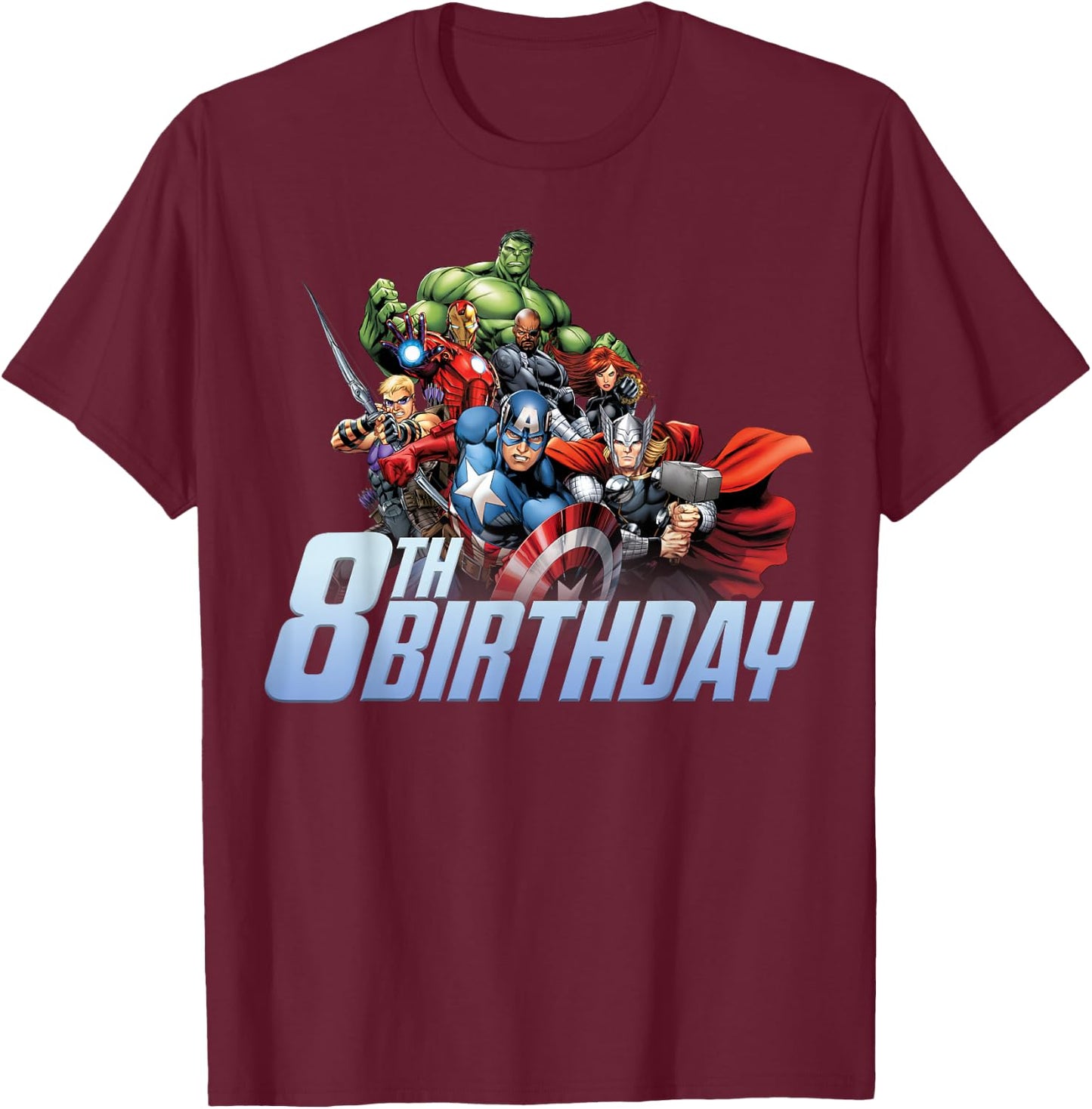 Marvel Avengers Action Shot 8th Birthday T-Shirt - T-Shirt | Maroon