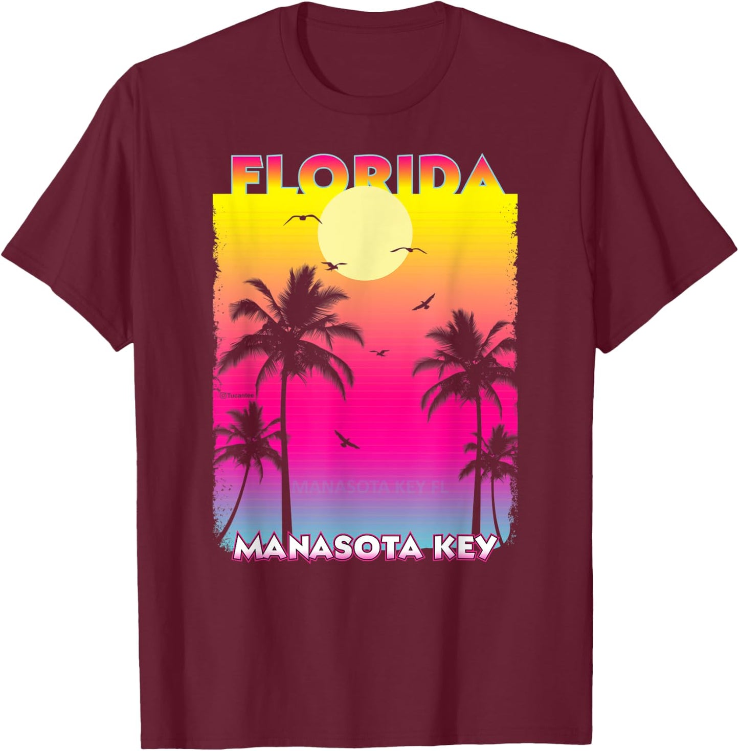 Manasota key Florida Fl summer vintage Sunset T-Shirt - T-Shirt | Maroon